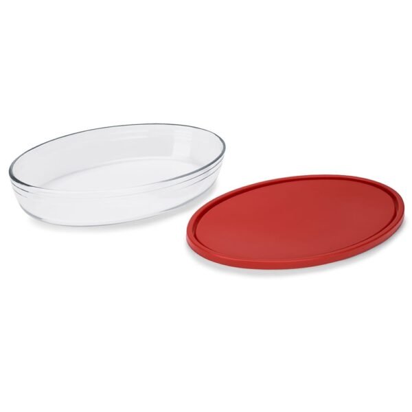 V5945 - TRAVESSA OVAL EM VIDRO OPALINO TEMPERADO BRANCO COM TAMPA EM PLASTICO, MODELO SMART CUISINE LIDS, TAMANHO 32CM - Imagem 2