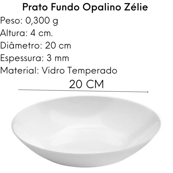 PRATO DE JANTAR FUNDO EM VIDRO OPALINO TEMPERADO BRANCO, MODELO ZELIE, TAMANHO 20CM, MARCA LUMINARC = V7141