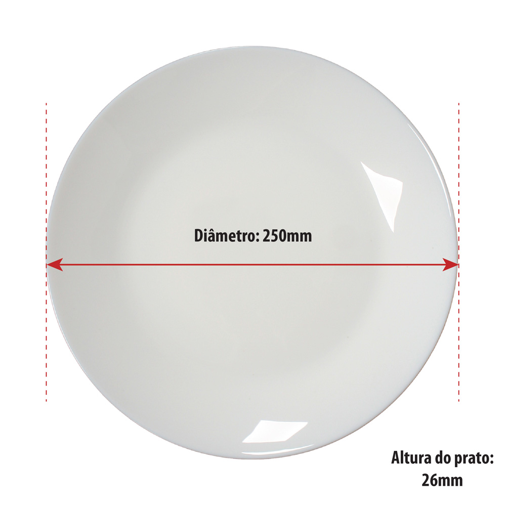 PRATO DE JANTAR RASO EM VIDRO OPALINO TEMPERADO BRANCO, MODELO ZELIE, TAMANHO 25CM, MARCA LUMINARC = V7140