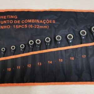 JOGO DE CHAVE CATRACA COMBINADA FEITAS EM ACO CROMO VANADIO DE TAMANHOS VARIADOS QUE VAO DE 6 ATE 22MM
