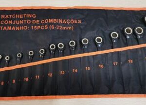 JOGO DE CHAVE CATRACA COMBINADA FEITAS EM ACO CROMO VANADIO DE TAMANHOS VARIADOS QUE VAO DE 6 ATE 22MM