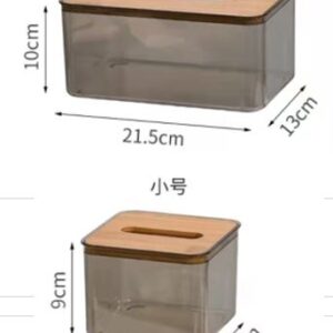 CONJUNTO DE PORTA TOALHA E PORTA LEN&Ccedil;OS DE PAPEL EM PLASTICO TRANSPARENTE E TAMPA EM BAMBU. DIMENSOES:  21.5X13X10CM E 11.5x11.5x9CM