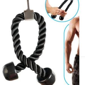 CORDA PUXADORA PARA EXERCICIOS DE MUSCULAÇÃO FABRICADA EM NYLON TRANÇADO DE ALTA RESISTÊNCIA COM PONTAS EM PVC ANTIDERRAPANTE E ENGATE METÁLICO CROMADO
