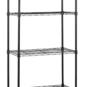 ESTANTE METÁLICA MODULAR COMPOSTA POR ESTRUTURA TUBULAR EM AÇO E QUATRO PRATELEIRAS EM GRADE METÁLICA COM ACABAMENTO CROMADO