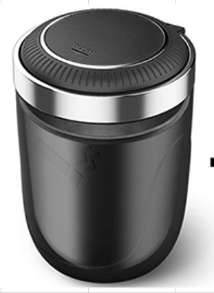 CINZEIRO PORTATIL PARA USO EM VEICULOS E AMBIENTES INTERNOS, COM FORMATO CILÍNDRICO, FABRICADO EM MATERIAL PLASTICO ABS COM REVESTIMENTO INTERNO METÁLICO REMOVIVEL EM AÇO INOXIDAVEL