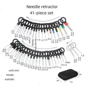 CONJUNTO DE FERRAMENTAS MANUAIS PARA MANUSEIO/ RETIRADA DE AGULHAS. COMPOSTO POR 41 PECAS METALICAS. PARA USO EM COSTURA