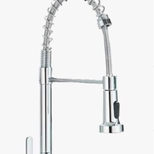 TORNEIRA METALICA PARA COZINHA COM BICA MOVEL FLEXIVEL, ACIONAMENTO POR REGISTRO MANUAL, EQUIPADA COM AREJADOR E BICO COM SISTEMA DE DUPLA FUNCAO DE SAIDA DE AGUA (JATO CONCENTRADO E CHUVEIRINHO), CORPO EM LIGA METALICA COM ACABAMENTO POLIDO, MANGOTE FLEXIVEL REVESTIDO, COMPONENTES INTERNOS DE VEDACAO. ACOMPANHA CONEXOES PARA INSTALACAO