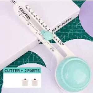 FERRAMENTA DE CORTE ARTESANAL SENDO CORTADOR DE PAPEL CIRCULAR. POSSUI ESCALA DE MARCACAO AJUSTAVEL DE 10 A 32CM. CORPO EM PLASTICO COM LAMINA EM ACO