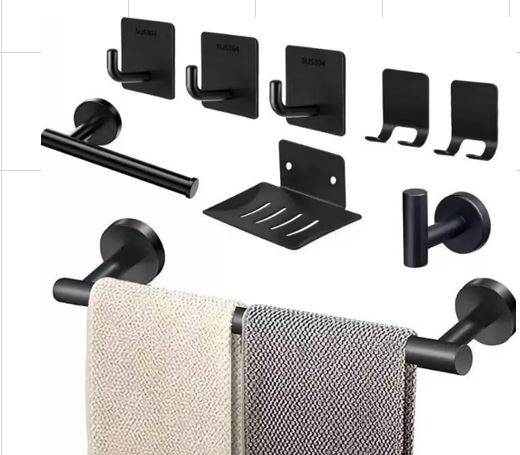 KIT DE ACESSÓRIOS DE FIXAÇÃO PARA BANHEIRO EM AÇO INOXIDÁVEL ESMALTADO CONTENDO 9 PECAS