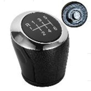 MANOPLA PARA CAMBIO AUTOMOTIVO, TRANSMISSAO MANUAL, COM INDICACAO DE MARCHAS, FABRICADA EM PLASTICO E METAL