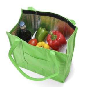 SACOLA TÉRMICA COM PARTE EXTERIOR EM TNT E PARTE INTERIOR EM FOLHAS DE ALUMINIO