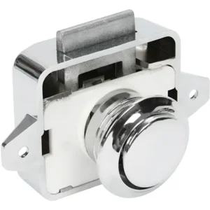 TRAVA PUSH LOCK TIPO BOTÃO PARA MOVEIS E ARMÁRIOS, SISTEMA DE ABERTURA E FECHAMENTO POR PRESSÃO, INSTALAÇÃO DE EMBUTIR