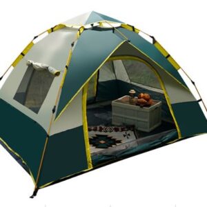 BARRACA PARA CAMPING COM MONTAGEM AUTOMATICA, ESTRUTURA COM VARETAS DE FIBRA DE VIDRO E TENDA EM POLIESTER IMPERMEABILIZADO, CAPACIDADE PARA 3-4 PESSOAS, ACOMPANHA BOLSA DE TRANSPORTE