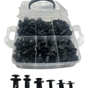 KIT DE CLIPES DE FIXA&Ccedil;&Atilde;O AUTOMOTIVA EM PLASTICO ABS, COMPOSTO POR 190 UNIDADES DE DIVERSOS MODELOS E TAMANHOS