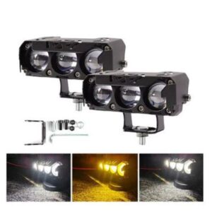 FAROL AUXILIAR AUTOMOTIVO LED, TIPO HOLOFOTE, DUPLA COR BRANCO 6000K E ÂMBAR 3000K