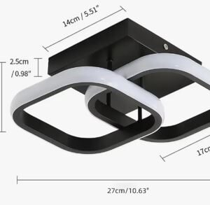 LUMINARIA DE TETO TIPO PLAFON COM TECNOLOGIA DE LED INTEGRADA, 3 TEMPERATURAS (QUENTE, FRIO E NEUTRO), COM DESIGN MODERNO EM FORMATO GEOMETRICO, ESTRUTURA EM METAL PRETO E ACRILICO, PARA INSTALACAO SOBREPOSTA