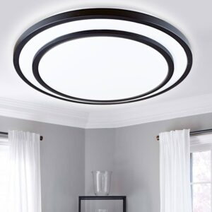 LUMINÁRIA DE TETO COM TECNOLOGIA DE LED INTEGRADA, FORMATO CIRCULAR COM SOBREPOSIÇÃO GEOMÉTRICA, POTENCIA 48W, ESTRUTURA DE LIGA METALICA COM DIFUSOR EM ACRILICO, TENSAO DE OPERACAO 110-240V, TEMPERATURA DE COR AJUSTAVEL (BRANCO QUENTE, NEUTRO E FRIO), DIMENSOES DE 50CM DE DIAMETRO POR 6CM DE ALTURA, ADEQUADO PARA ILUMINACAO DE AMBIENTES INTERNOS