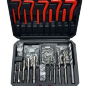 KIT DE REPARO DE ROSCA CONTENDO 241 PECAS, COMPOSTO POR 5 BROCAS HELICOIDAIS, 5 MACHO DE ROSA, 5 FERRAMENTAS DE INSTALACAO TIPO T, 5 FERRAMENTAS PARA QUEBRA DE PINO, CHAVE ALLEN E 220 INSERT DE ROSCA (M5X50, M6X50, M8X50, M10X50, M12X20)