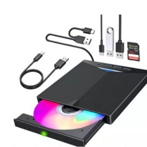UNIDADE OPTICA EXTERNA PORTATIL PARA LEITURA E GRAVACAO DE MIDIAS (CD/DVD), CONECTADA VIA PORTA USB, COMPATIVEL COM COMPUTADORES E NOTEBOOKS, ACOMPANHA CABO USB PARA ALIMENTACAO E TRANSMISSAO DE DADOS.