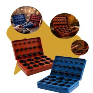 KIT DE ANEIS DE VEDACAO TIPO O-RING, CONFECCIONADOS EM BORRACHA, DE DIVERSOS DIAMETROS, ACONDICIONADOS EM ESTOJO ORGANIZADOR EM PLASTICO, UTILIZADOS PARA VEDACAO EM SISTEMAS MECANICOS, HIDRAULICOS OU PNEUMATICOS.
