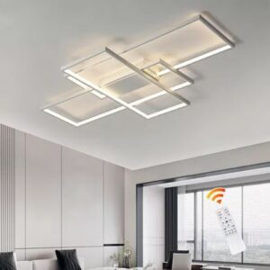 LUMINARIA DE TETO COM TECNOLOGIA DE LED INTEGRADA, FORMATO QUADRADO COM SOBREPOSICAO GEOMETRICA, POTENCIA 48W, ESTRUTURA DE LIGA METALICA COM DIFUSOR EM ACRILICO, TENSAO DE OPERACAO 110-240V, TEMPERATURA DE COR AJUSTAVEL (BRANCO QUENTE, NEUTRO E FRIO), DIMENSOES DE 50CM DE DIAMETRO POR 6CM DE ALTURA, ADEQUADO PARA ILUMINACAO DE AMBIENTES INTERNOS