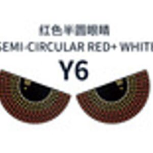 PAR DE LENTES DECORATIVAS EM LED ADESIVAS PARA FAROL AUTOMOTIVO, EM FORMATO SEMICIRCULAR, CONFECCIONADAS EM MATERIAL PLASTICO, NAS CORES VERMELHO E BRANCO, UTILIZADAS PARA PERSONALIZACAO ESTETICA DE VEICULOS.