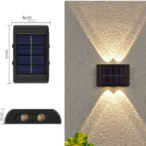 LUMINARIA DE PAREDE COM RECARREGAMENTO SOLAR PARA ILUMINACAO EXTERNA, FABRICADA EM PLASTICO, COM PAINEL FOTOVOLTAICO E ACESSORIOS DE FIXACAO. TENSAO: 1.2. POTENCIA: 1.2.