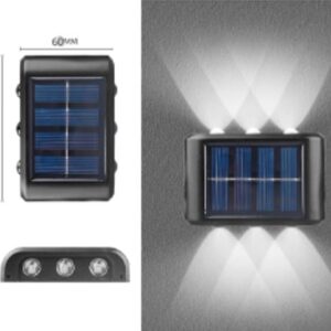 LUMINARIA DE PAREDE COM RECARREGAMENTO SOLAR PARA ILUMINACAO EXTERNA, FABRICADA EM PLASTICO, COM PAINEL FOTOVOLTAICO E ACESSORIOS DE FIXACAO. TENSAO: 1.2. POTENCIA: 1.2.