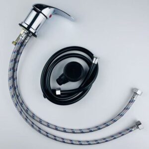 DUCHA/MISTURADOR PARA LAVATORIO DE CABELO, FABRICADO EM METAL, COM GATILHO DE ACIONAMENTO, MANGUEIRA FLEXIVEL E ACESSORIOS DE FIXACAO, UTILIZADO PARA CONTROLE E DIRECIONAMENTO DO FLUXO DE AGUA EM LAVATORIOS.