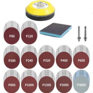 KIT DE LIXAMENTO E POLIMENTO, FABRICADO COM DISCOS ABRASIVOS, BASE DE APOIO EM ESPUMA/PLASTICO E ADAPTADORES METALICOS, UTILIZADO PARA LIXAMENTO, ACABAMENTO E POLIMENTO DE SUPERFICIES DIVERSAS. COMPOSTO POR DISCOS DE LIXA DE DIFERENTES GRANULACOES (P80 A P3000), BASE DE FIXACAO E ACESSORIOS.