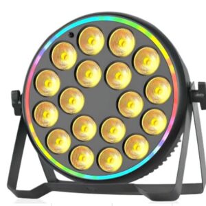 LUMINARIA LED TIPO PAR PARA ILUMINACAO DE PALCO, POTENCIA 180 W, ALIMENTACAO 110 A 220 V, COM 18 LEDS RGB, CONTROLE DMX512, FUNCAO STROBO, MODOS AUTOMATICO E SOM